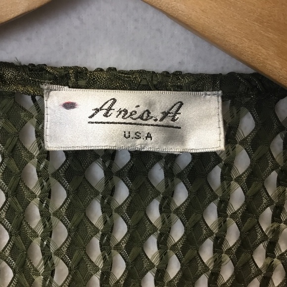 Aris. A Gold Olive Green Metallic Open Front Cardigan Mesh Fairy Grunge Party - Picture 3 of 5